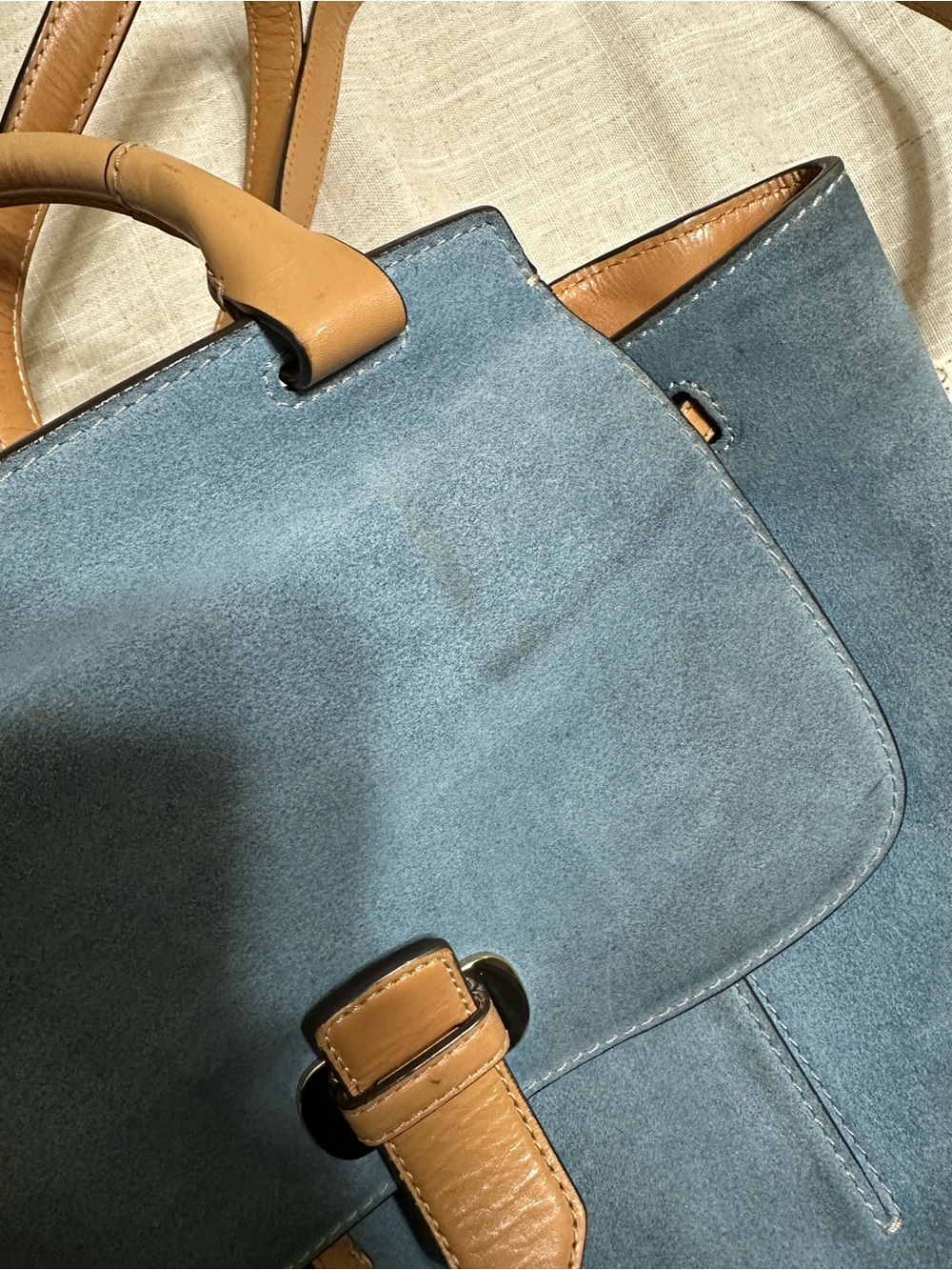 Michael Kors Romy Blue Suede and Leather Backpack - Picture 6 of 15
